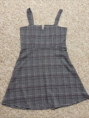 Plaid Square-Neck Mini Dress with Thin Straps in Black and Gray